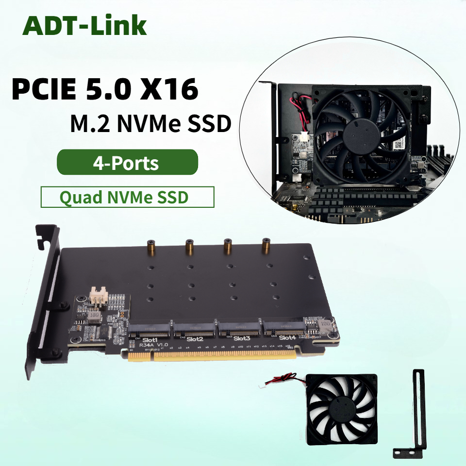 R34A PCIe 5.0 x16 to 4-Port M. - огляд і ціна Quad M.2 Nvme Pcie Bifurcation Card